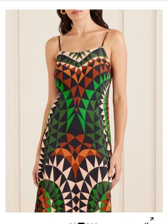Farm Rio Geometric Kaleidoscope Slip Maxi Dress NWT Size Medium - Picture 2 of 7